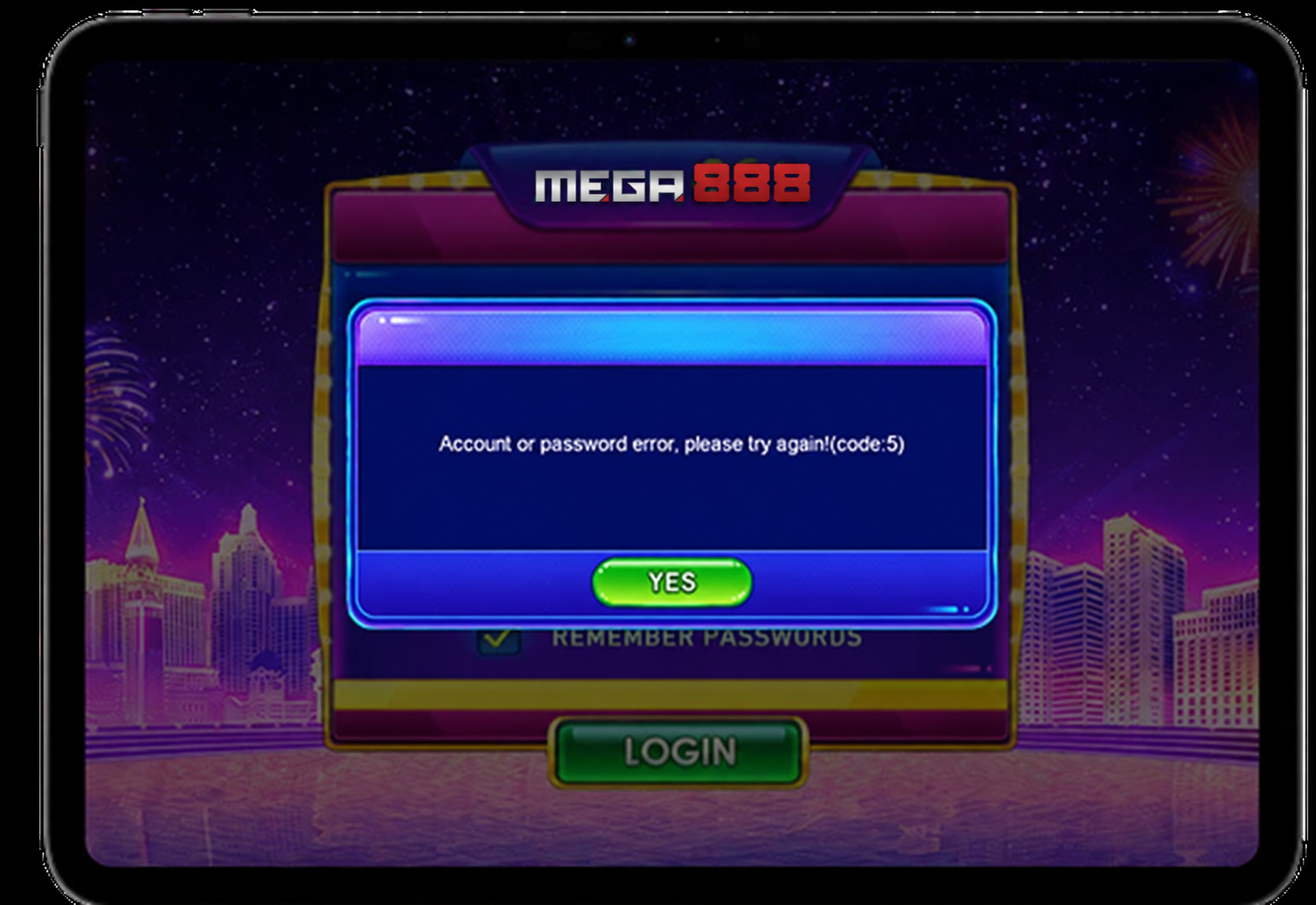 MEGA888 App Code: 5 Error